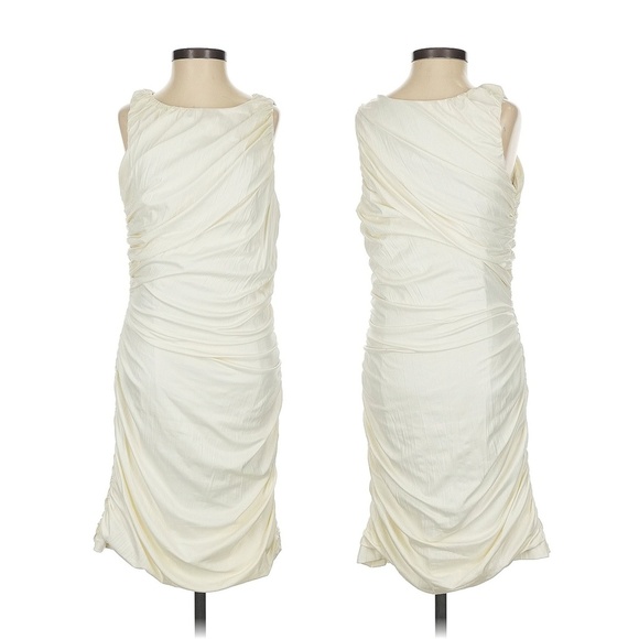 BOSTON PROPER | Ruched Sleeveless Cocktail Dress in Cream Ivory | Size 8 - Picture 1 of 10